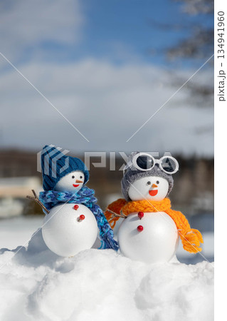 新雪とペアの雪だるま 134941960