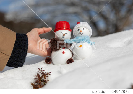 新雪とペアの雪だるま 新雪とペアの雪だるま 134942073