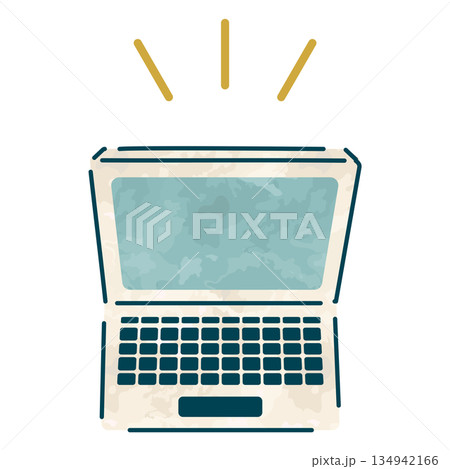 正面から俯瞰したシンプルなノートパソコン 134942166