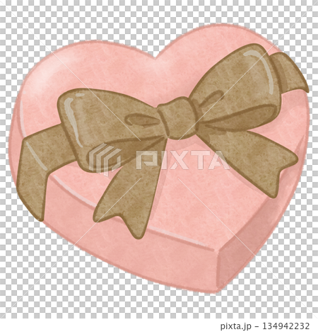 Valentine's Day heart-shaped gift box in pink with brown ribbon Valentine's Day heart-shaped gift box in pink with brown ribbon 134942232