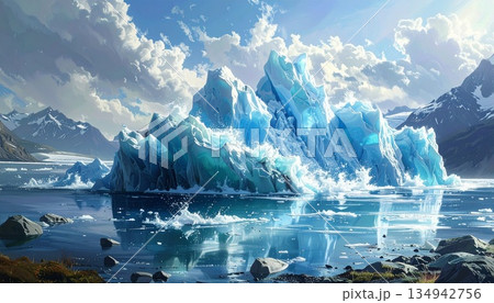 雪解け水に映る氷山8 134942756