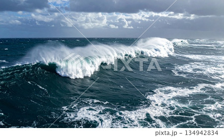 荒れ狂う大海原に立ち上がる巨大な波4 134942834