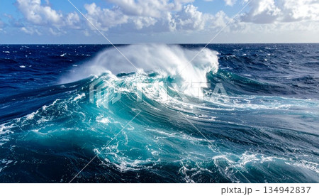荒れ狂う大海原に立ち上がる巨大な波7 134942837