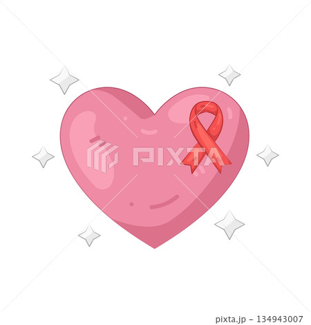 Illustration of heart with red aids awareness ribbon Illustration of heart with red aids awareness ribbon 134943007