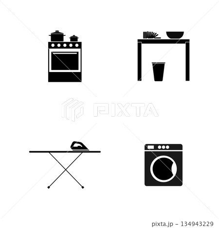 Home appliances and household items, minimalistic vector icons in flat style. 134943229