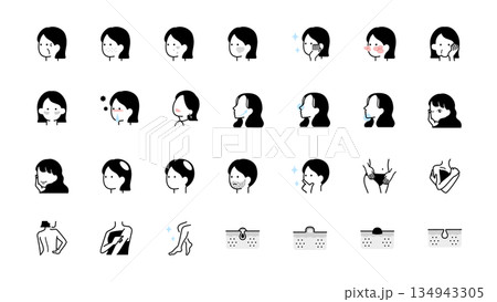 肌や美容に関するアイコンイラストセット ベクター 肌や美容に関するアイコンイラストセット ベクター 134943305
