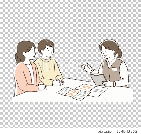 ケースワーカーに相談する家族 134943352