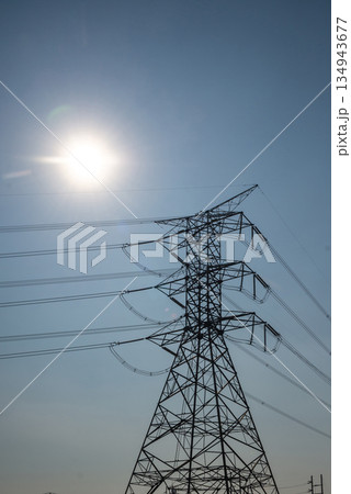 High voltage power poles from power plants. 134943677