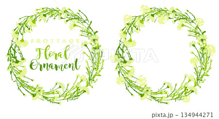 フロッタージュで描いた、花と葉の切り抜きフレーム 134944271