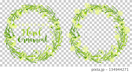 フロッタージュで描いた、花と葉の切り抜きフレーム 134944271