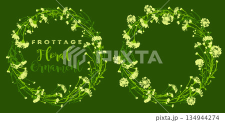 フロッタージュで描いた、花と葉のシルエットフレーム 134944274