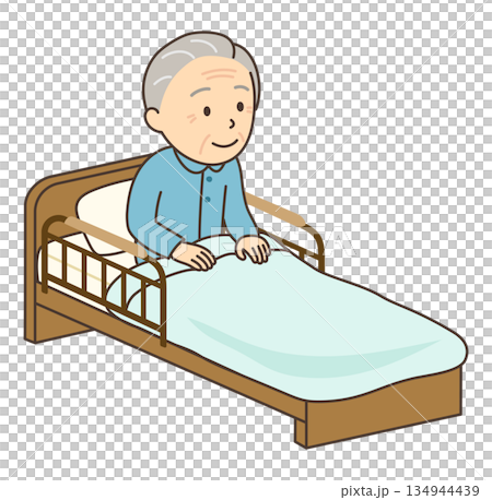 An elderly man sitting up in his nursing bed 134944439