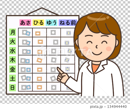 一位微笑的年輕女藥劑師正在查看用藥日曆。 134944440