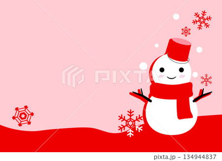 かわいい雪だるまのテンプレート　赤① 134944837