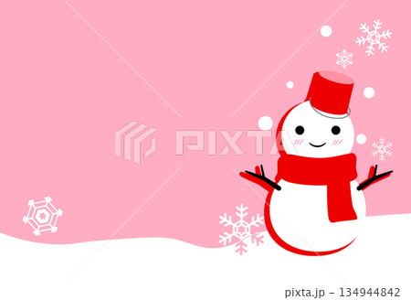 かわいい雪だるまのテンプレート　赤② 134944842