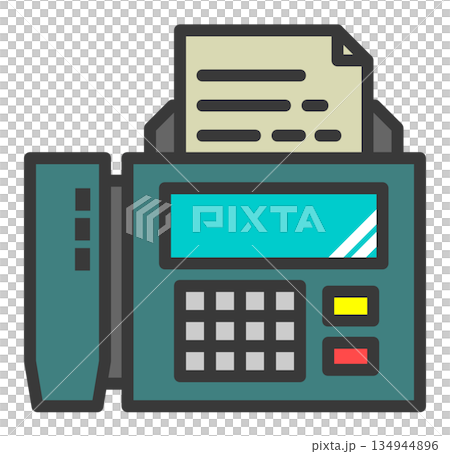 ビジネス文章やメッセージを送受信するファックスの電話機イラスト 134944896