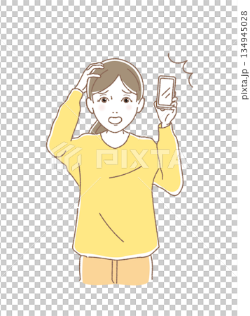 スマホを持って慌てている女性　トラブル 134945028
