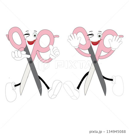 Cute scissors mascot character with funny facial expressions. Cartoon style illustration isolated on white background, suitable for education, craft, DIY, stationery, children, and creative design 134945088