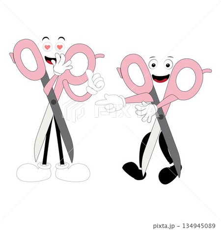 Cute scissors mascot character with funny facial expressions. Cartoon style illustration isolated on white background, suitable for education, craft, DIY, stationery, children, and creative design 134945089