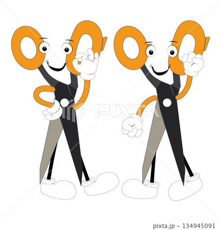 Cute scissors mascot character with funny facial expressions. Cartoon style illustration isolated on white background, suitable for education, craft, DIY, stationery, children, and creative design Cute scissors mascot character with funny facial expressions. Cartoon style illustration isolated on white background, suitable for education, craft, DIY, stationery, children, and creative design 134945091