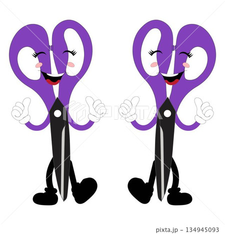 Cute scissors mascot character with funny facial expressions. Cartoon style illustration isolated on white background, suitable for education, craft, DIY, stationery, children, and creative design Cute scissors mascot character with funny facial expressions. Cartoon style illustration isolated on white background, suitable for education, craft, DIY, stationery, children, and creative design 134945093