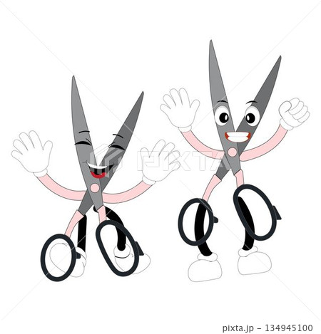 Cute scissors mascot character with funny facial expressions. Cartoon style illustration isolated on white background, suitable for education, craft, DIY, stationery, children, and creative design Cute scissors mascot character with funny facial expressions. Cartoon style illustration isolated on white background, suitable for education, craft, DIY, stationery, children, and creative design 134945100
