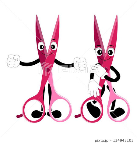 Cute scissors mascot character with funny facial expressions. Cartoon style illustration isolated on white background, suitable for education, craft, DIY, stationery, children, and creative design 134945103