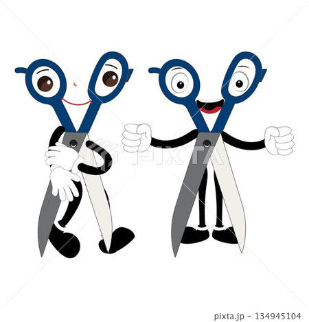Cute scissors mascot character with funny facial expressions. Cartoon style illustration isolated on white background, suitable for education, craft, DIY, stationery, children, and creative design 134945104