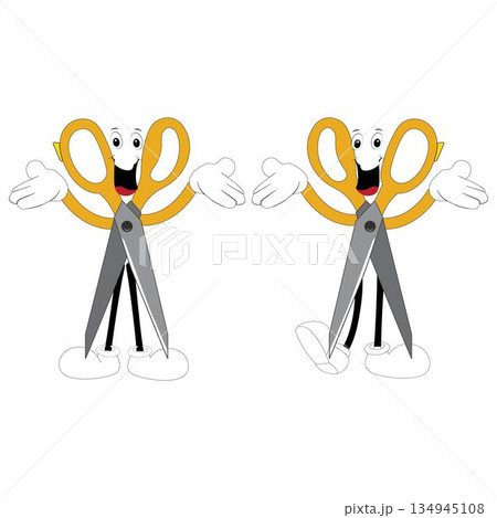 Cute scissors mascot character with funny facial expressions. Cartoon style illustration isolated on white background, suitable for education, craft, DIY, stationery, children, and creative design 134945108