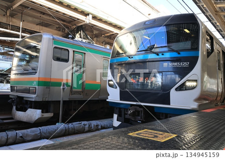 東京駅に停車中の上野東京ラインの電車と特急踊り子号の電車 134945159