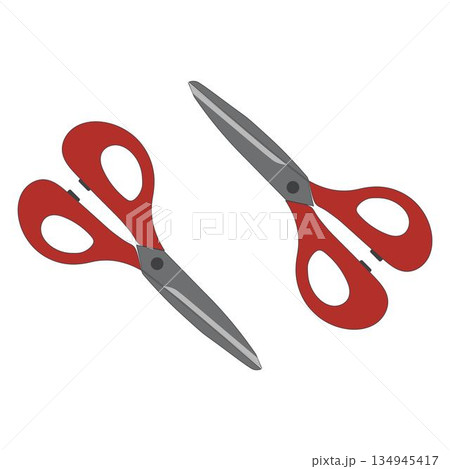 Flat illustration of colorful scissors isolated on white background. Simple and clean design suitable for craft, sewing, office, school, stationery, and cutting tool concepts. Flat illustration of colorful scissors isolated on white background. Simple and clean design suitable for craft, sewing, office, school, stationery, and cutting tool concepts. 134945417