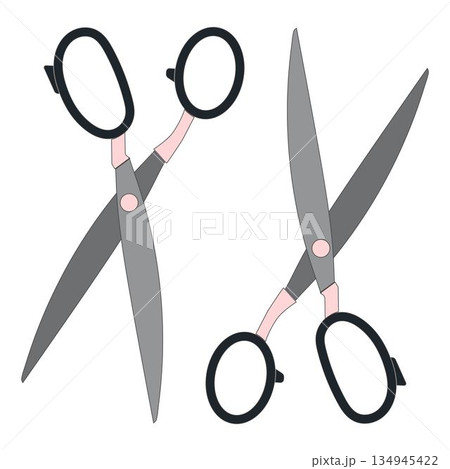 Flat illustration of colorful scissors isolated on white background. Simple and clean design suitable for craft, sewing, office, school, stationery, and cutting tool concepts. Flat illustration of colorful scissors isolated on white background. Simple and clean design suitable for craft, sewing, office, school, stationery, and cutting tool concepts. 134945422