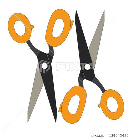 Flat illustration of colorful scissors isolated on white background. Simple and clean design suitable for craft, sewing, office, school, stationery, and cutting tool concepts. Flat illustration of colorful scissors isolated on white background. Simple and clean design suitable for craft, sewing, office, school, stationery, and cutting tool concepts. 134945423