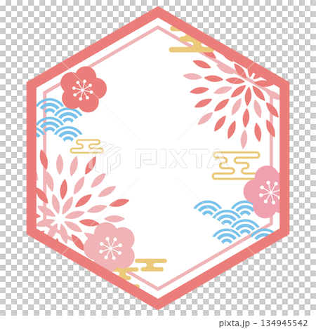 Retro pop hexagonal Japanese style frame 134945542