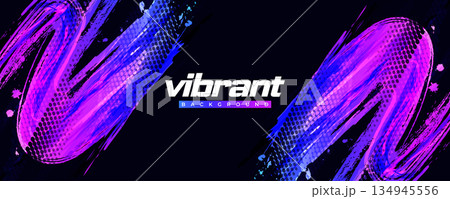 Abstract Sports Background with Colorful Grunge Brush Strokes and Halftone Effect. Banner, Poster, or Cover Templates for Sports, Fitness, or Other Events 134945556