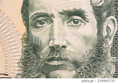 Andres Avelino Caceres a closeup portrait from old Peruvian money 134945733