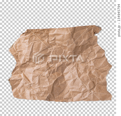 A crumpled and torn piece of brown craft paper with a rough texture, isolated on a transparent background. Evokes vintage or grunge themes. A crumpled and torn piece of brown craft paper with a rough texture, isolated on a transparent background. Evokes vintage or grunge themes. 134945794