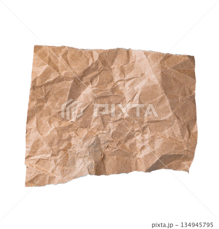 A single rectangular piece of brown craft paper with a natural torn right edge, isolated on a transparent background. Great for notes, banners, or price tags. 134945795