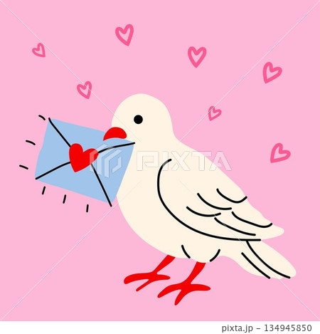 Romantic Bird with Heart Envelope Valentine Design 134945850