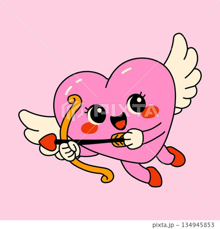 Playful Pink Cupid Heart with Wings and Arrow 134945853