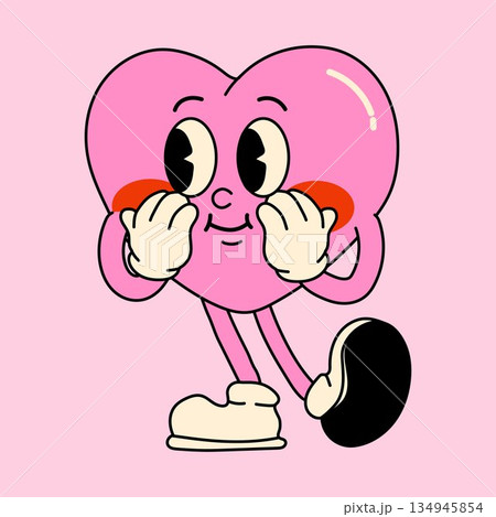 Playful Pink Heart with Cheeks Blushing on Pink Background Playful Pink Heart with Cheeks Blushing on Pink Background 134945854