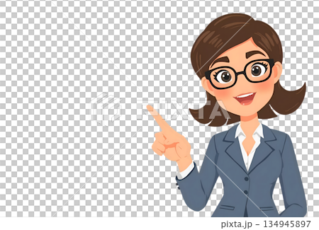圖解：一位身穿西裝的可愛女士舉起食指解釋。 134945897
