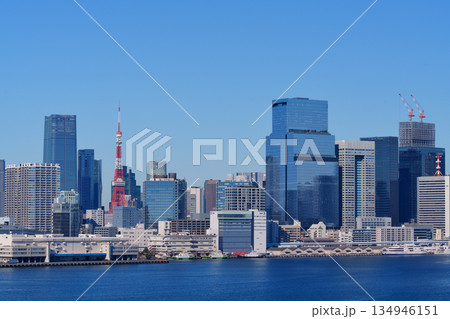東京湾の海岸に建ち並ぶオフィスビル 東京湾の海岸に建ち並ぶオフィスビル 134946151