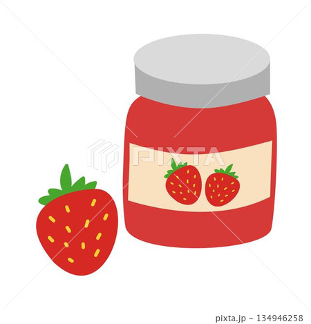 Strawberry jam jar icon, Strawberry jam with fresh strawberries 134946258