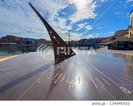 Sundial measuring time chania old venetian harbor Sundial measuring time chania old venetian harbor 134946583