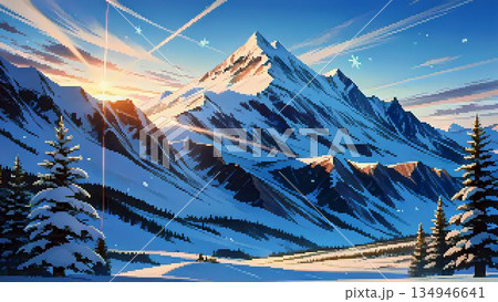 雪山のある風景のドット絵 134946641