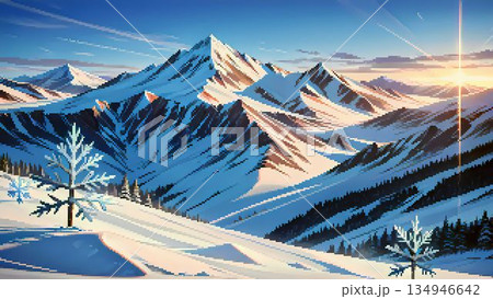 雪山のある風景のドット絵 134946642