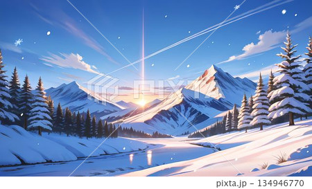 雪山のある風景のイラスト 雪山のある風景のイラスト 134946770