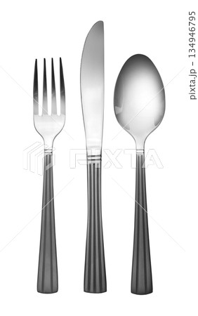 Set of stainless steel cutlery on transparent background Set of stainless steel cutlery on transparent background 134946795