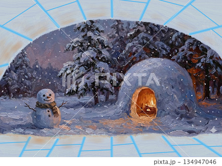 かまくらの窓から見る雪景色 134947046